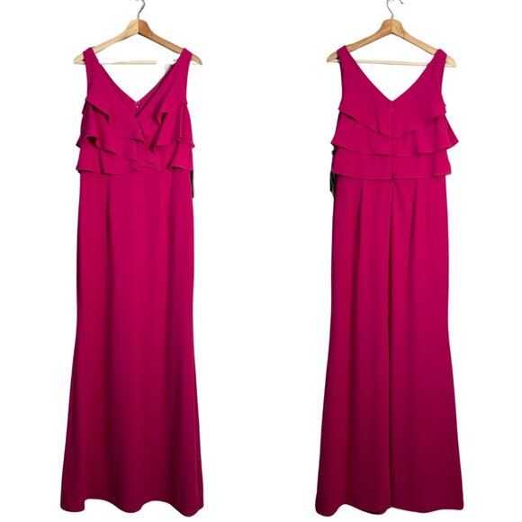 Adrianna Papell Dresses & Skirts - Adrianna Papell Ruffle Crepe Maxi Gown Women's 10 Pink Formal Dress Party NWT